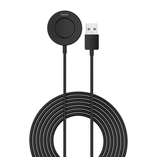 Black USB watch charger with round magnetic charging pad and coiled cable