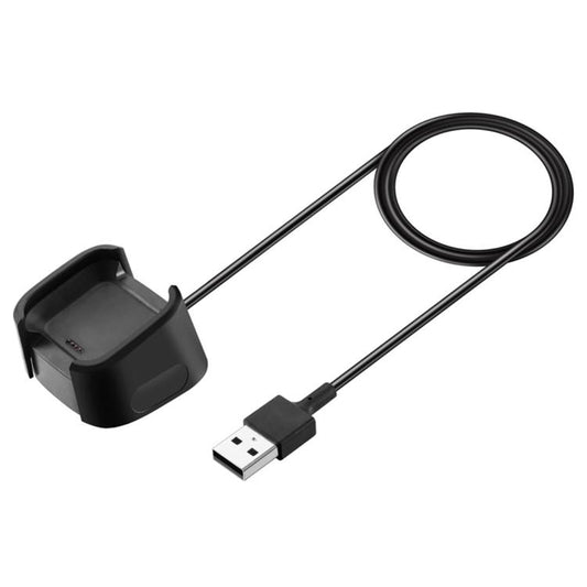 Black charging dock with coiled cable and USB-A connector
