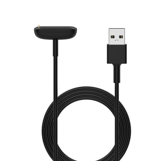 Black USB charging cable for Fitbit Charge 6, Charge 5, and Luxe, coiled with magnetic charger and USB-A plug