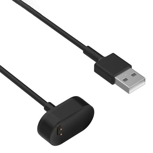 Black magnetic watch charging cable with USB-A plug and two-pin charging connector.