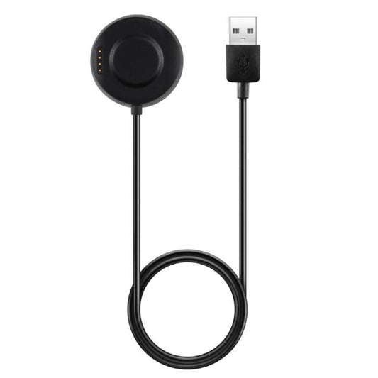 Black smartwatch charging cable with round magnetic dock and USB-A connector
