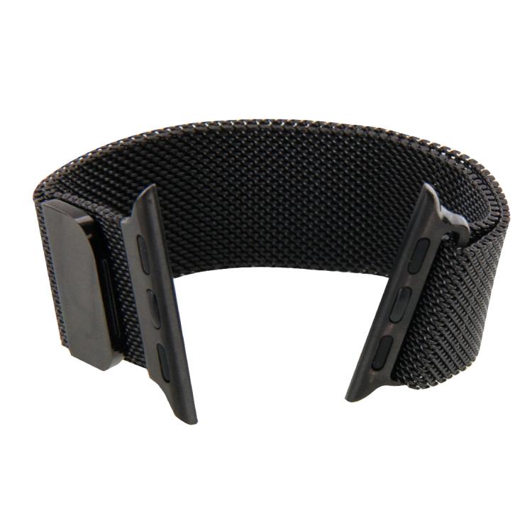 Black Milanese metal watch band with connector ends and magnetic clasp