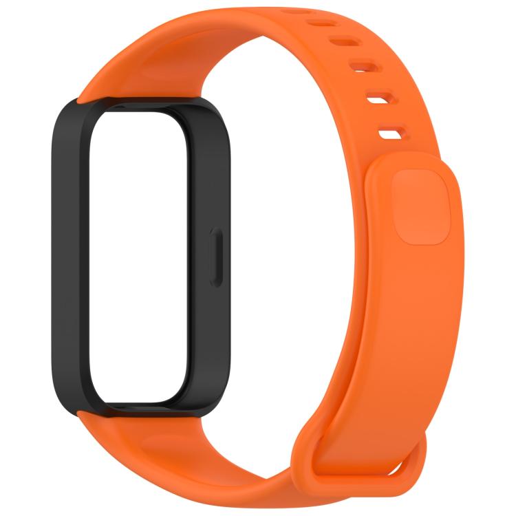 Orange silicone watch band with empty black tracker frame and perforated strap