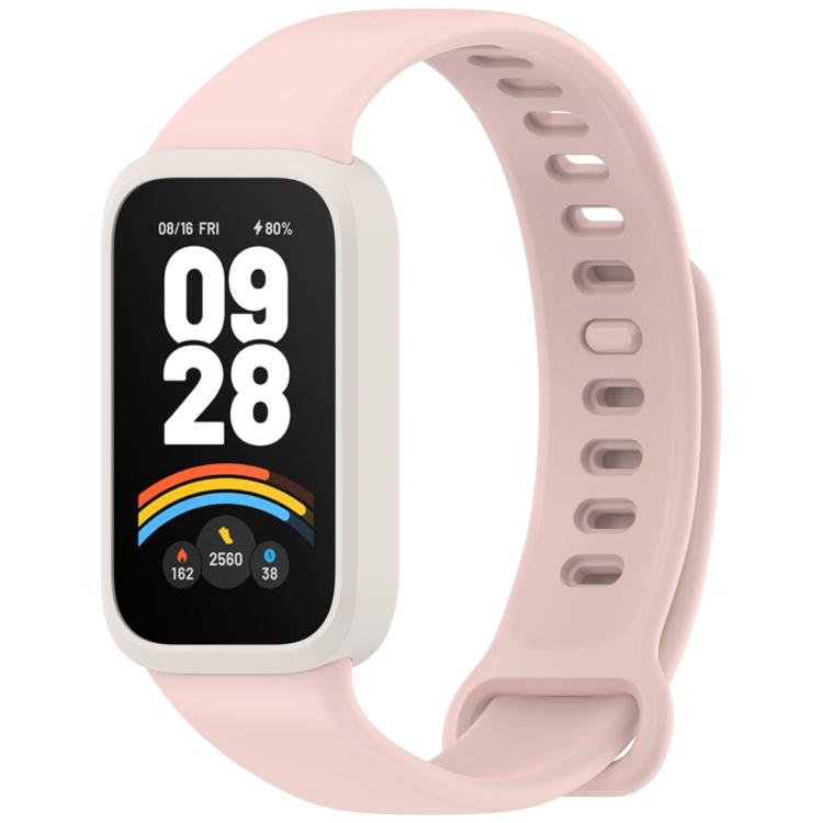 Pale pink silicone watch band with white tracker frame and perforated strap