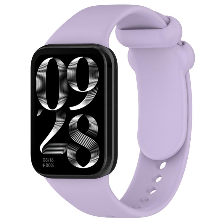 Light purple silicone watch band with black smartwatch and loop closure
