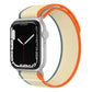 Dual-section nylon watch band in cream with orange and blue trim.