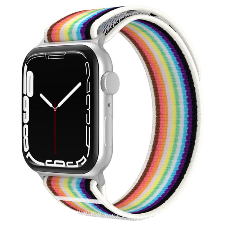 xDfind dual-section nylon watch band with rainbow stripes and white edges