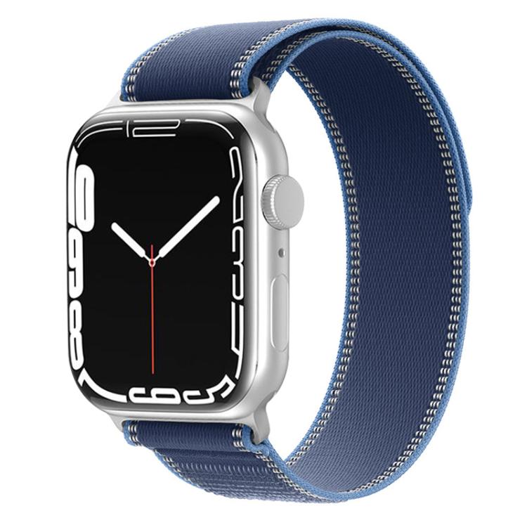 Blue dual-section nylon loop watch band with light stitched edges