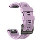 Light purple silicone sport watch band with adjustment holes and dark buckle