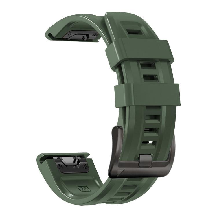 Army green silicone sport watch band with adjustment holes and buckle