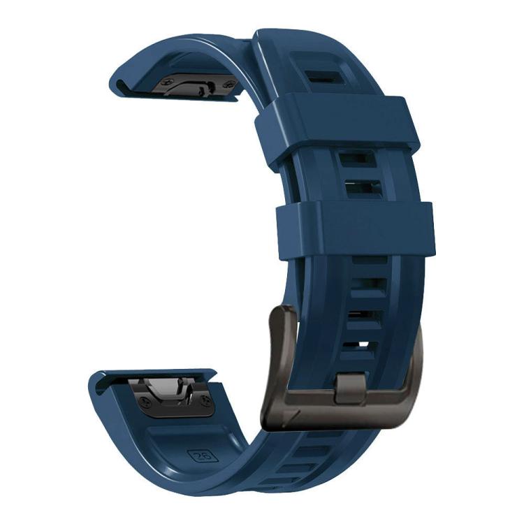 Dark navy silicone sport watch band with adjustment holes and buckle