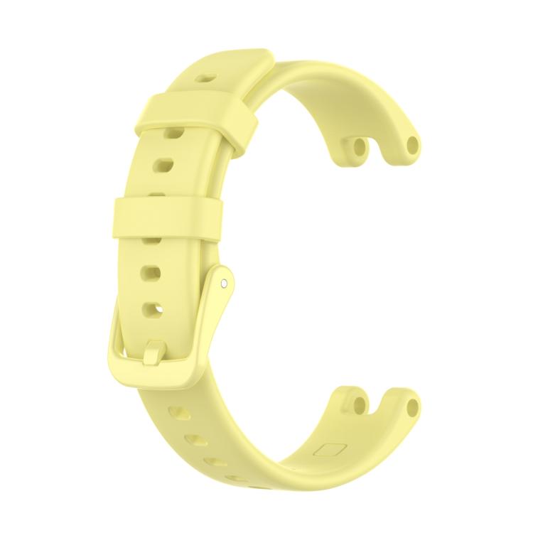 Yellow silicone watch band with adjustable holes, buckle, and keeper