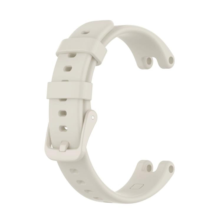 White silicone watch band with adjustable holes, buckle, and keeper