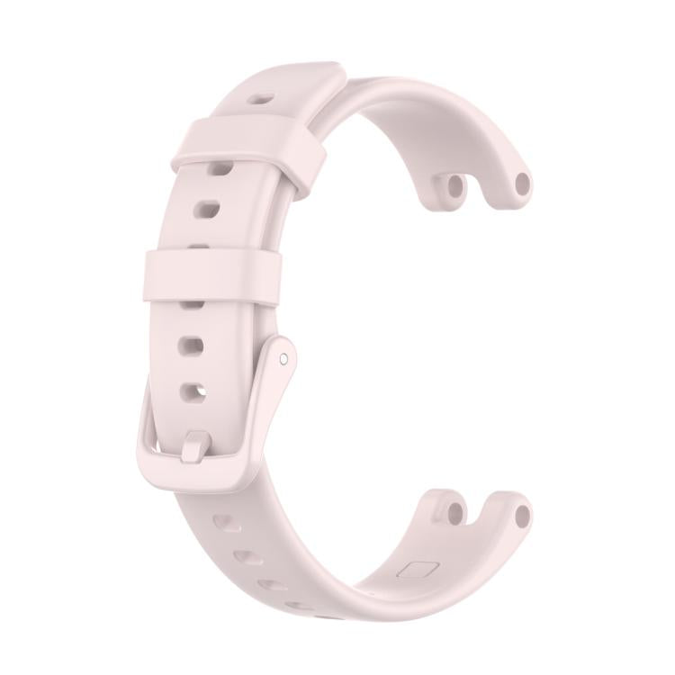 Pink silicone watch band with adjustable holes, buckle, and keeper
