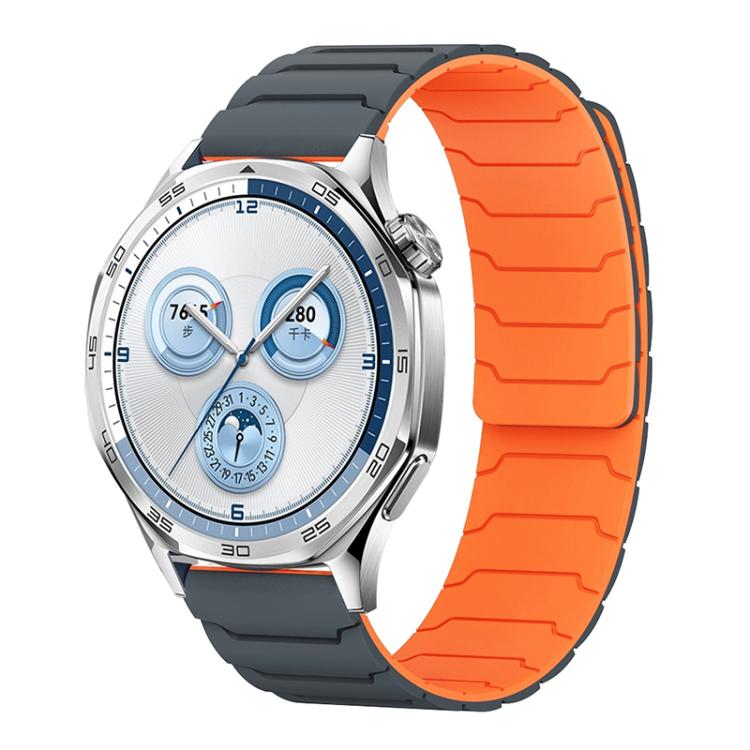 Dark gray silicone magnetic watch band with bright orange inner surface
