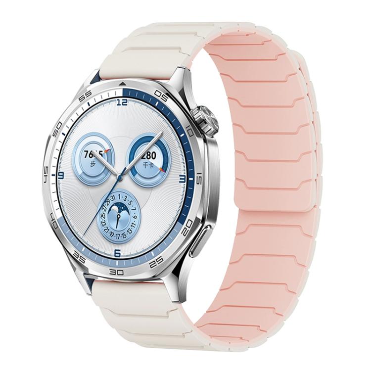 Cream and pale pink silicone magnetic watch band with segmented links