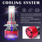 LED headlight bulb with red heatsink and black cooling fins for heat dissipation