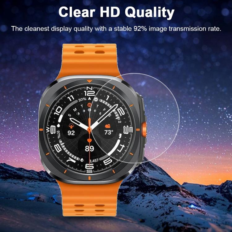 Clear hydrogel watch screen protector shown over a smartwatch display