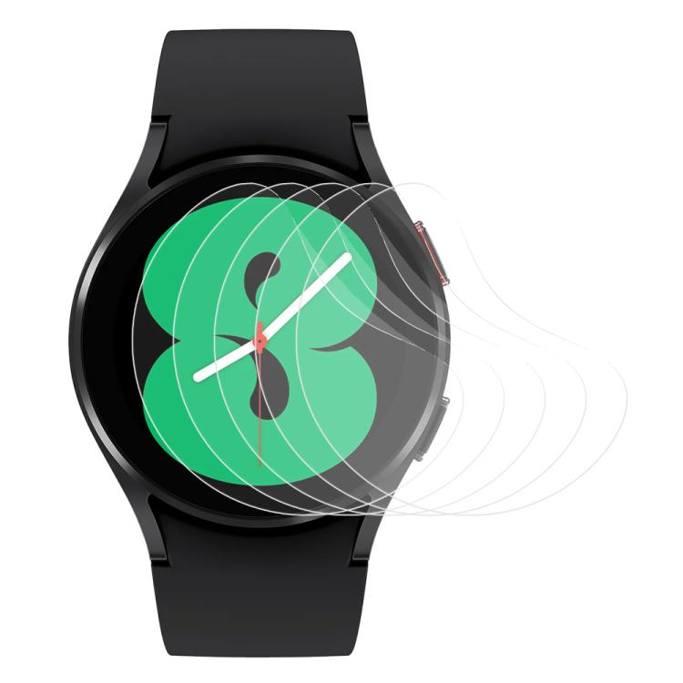 Transparent hydrogel screen protector covering a round smartwatch display