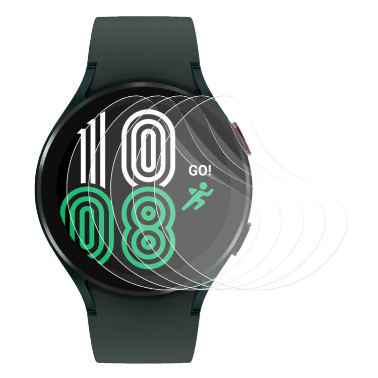 Clear hydrogel screen protector shown over a round smartwatch display