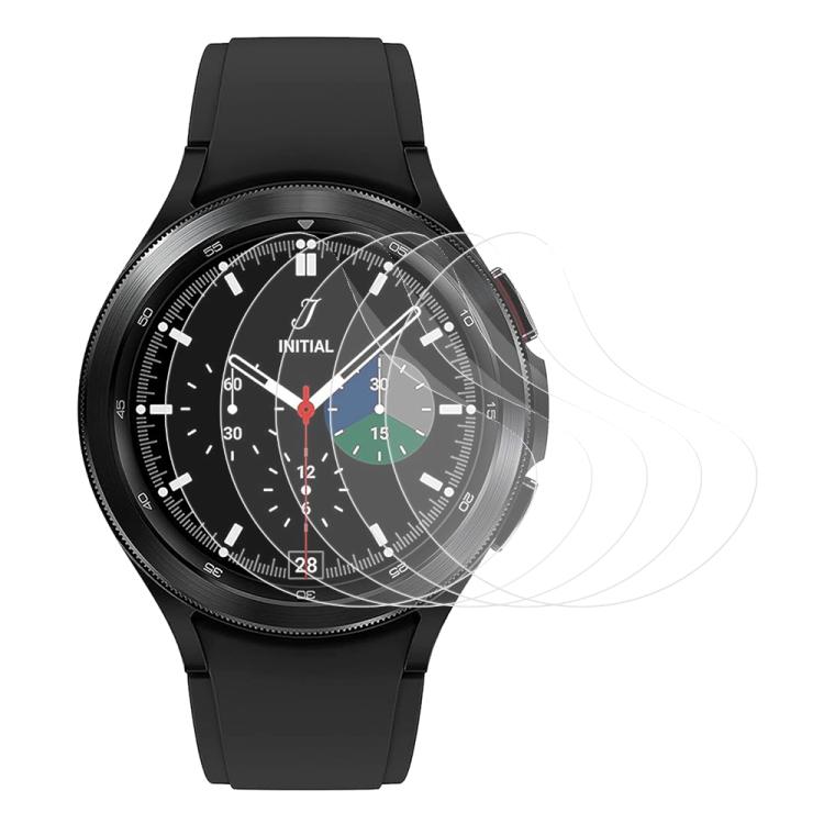 Clear full-cover screen film shown over a round watch with a numbered dial
