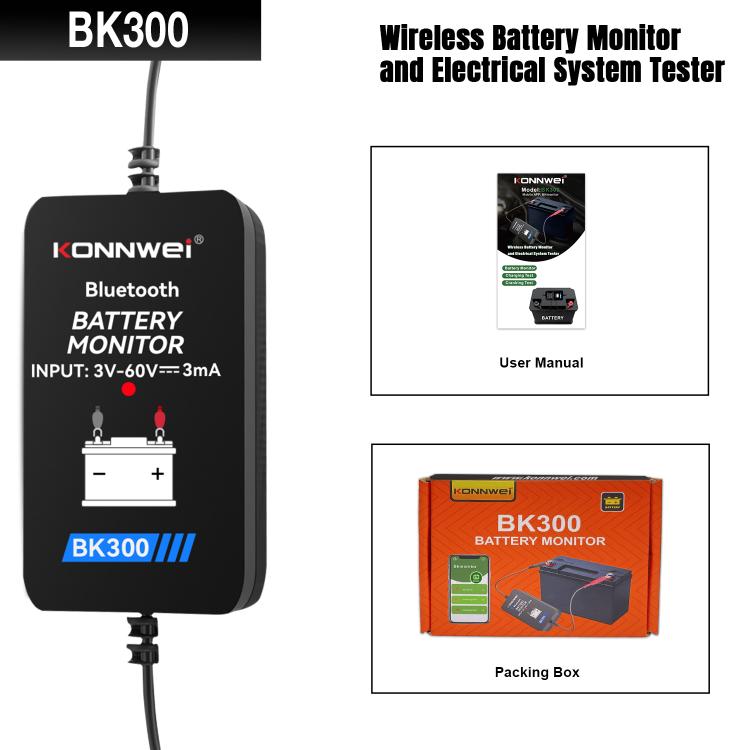 Wireless battery monitor and electrical system tester with manual and packing box shown