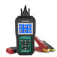 Handheld OBD2 diagnostic scan tool with color display and red OBD connector cable