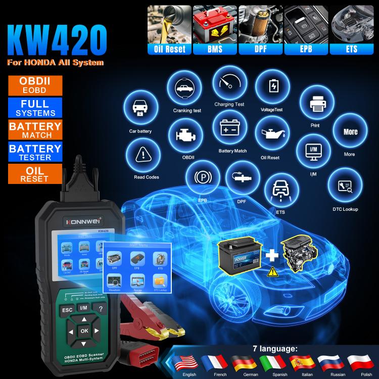 KONNWEI KW420 OBD2 car diagnostic scan tool with color screen and buttons