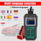 OBD2 scan tool with language selection screen and control buttons