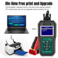 OBD2 scan tool with color screen showing print data options