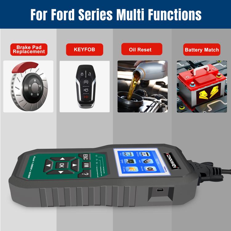 KONNWEI KW470 OBD2 scan tool displaying control screen and side charging icons