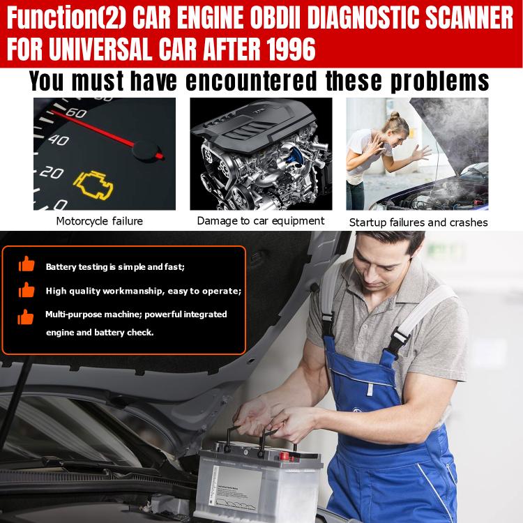 KONNWEI KW470 OBD2 scan tool in car engine bay with connected probe