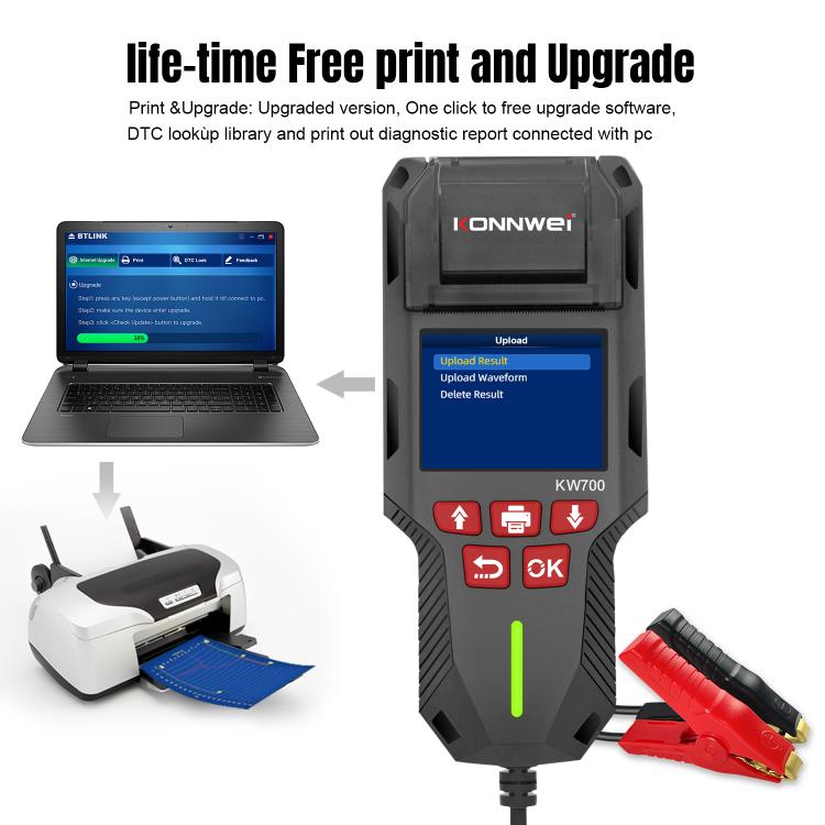 KONNWEI KW700 car battery tester with printer upgrade and paper output