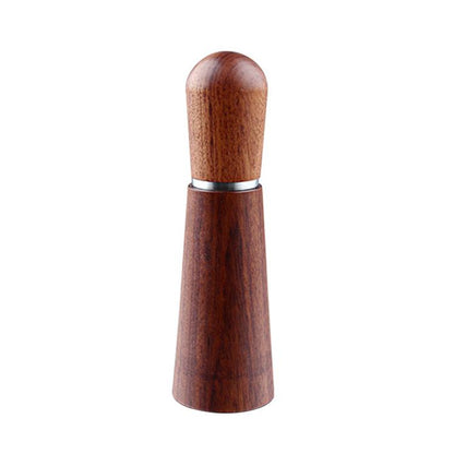 Dark brown wooden coffee powder distribution needle with stainless pins