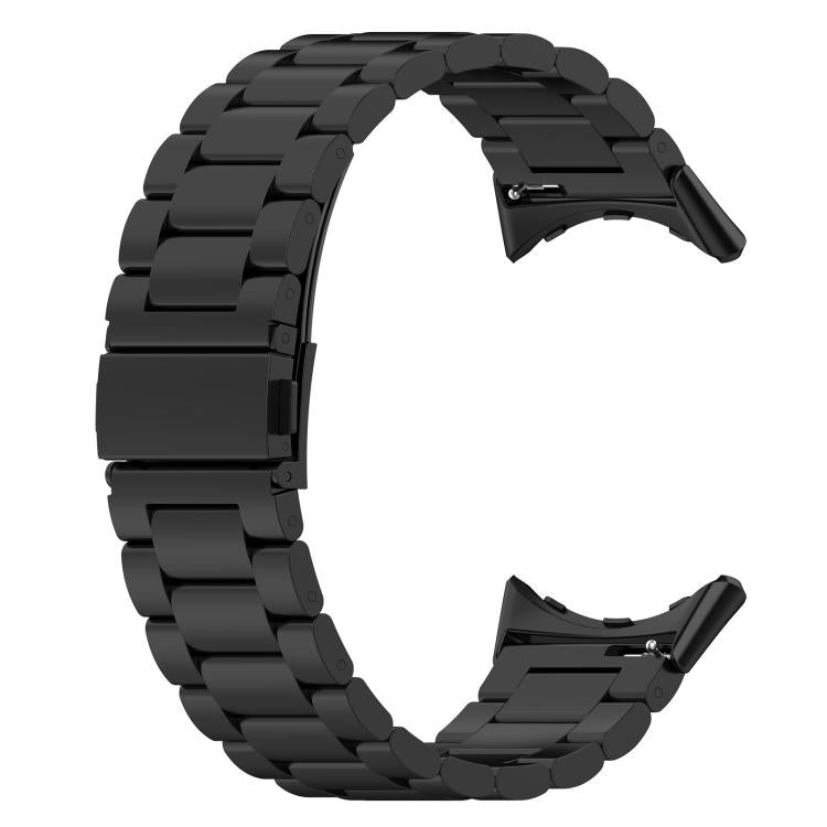Open black three-bead metal watch band with quick-release connectors