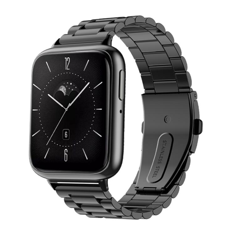 Black three-bead metal watch band shown attached to a rectangular OPPO watch.