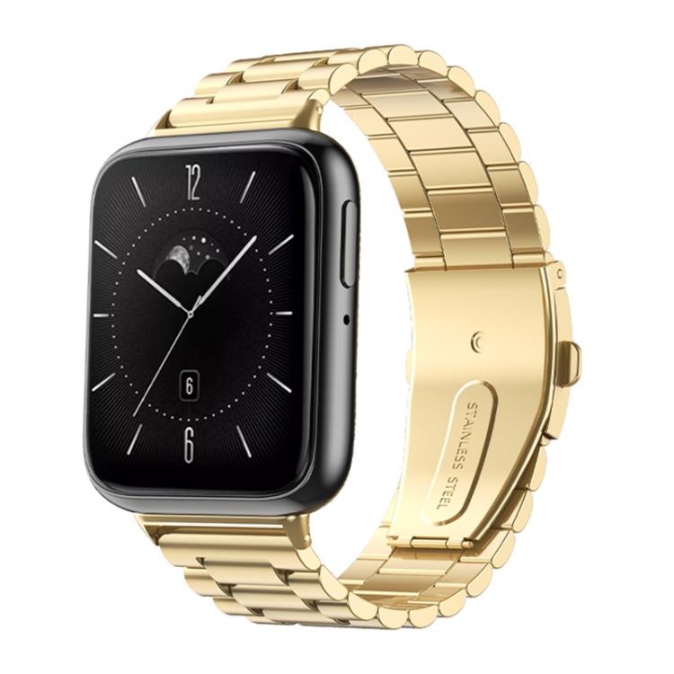 Gold three-bead metal watch band shown attached to a rectangular OPPO watch.