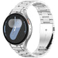 Silver three-bead metal watch band fitted to a round smartwatch with a different face