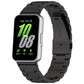 Black metal link watch band shown attached to a rectangular watch.