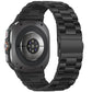 Back view of black three-bead metal watch band fitted to a smartwatch