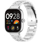 Silver metal three-bead watch band fitted to a square smartwatch.