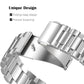 Close-up of the silver metal watch band's folding clasp and removable links.