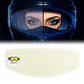 Anti-fog visor lens film, cream oval sheet with “remove film before use” label
