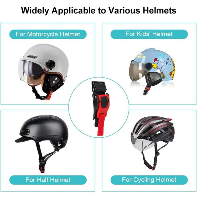 Helmet buckle quick-release clip, red strap with black plastic housing