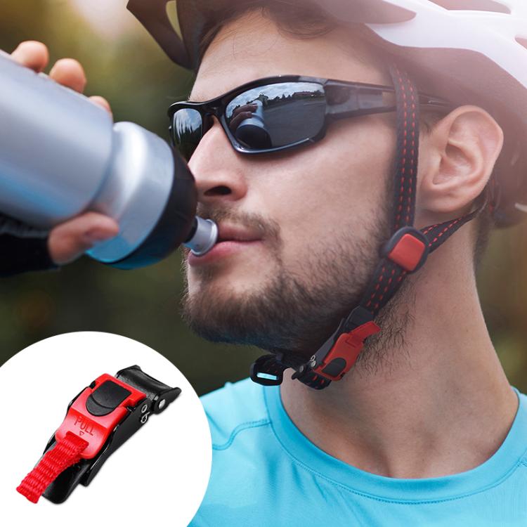 Helmet buckle quick-release clip on strap, red and black plastic buckle