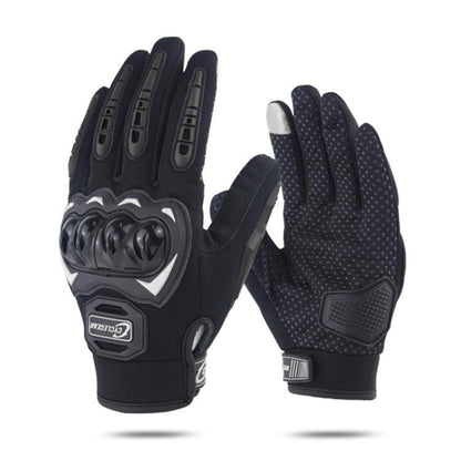 Motorcycle riding anti-slip full-finger gloves, black with gray armor details