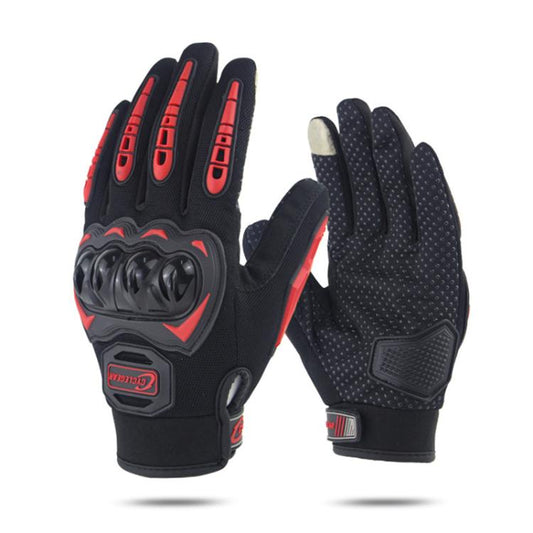 Motorcycle riding anti-slip full-finger gloves, black with red knuckle armor