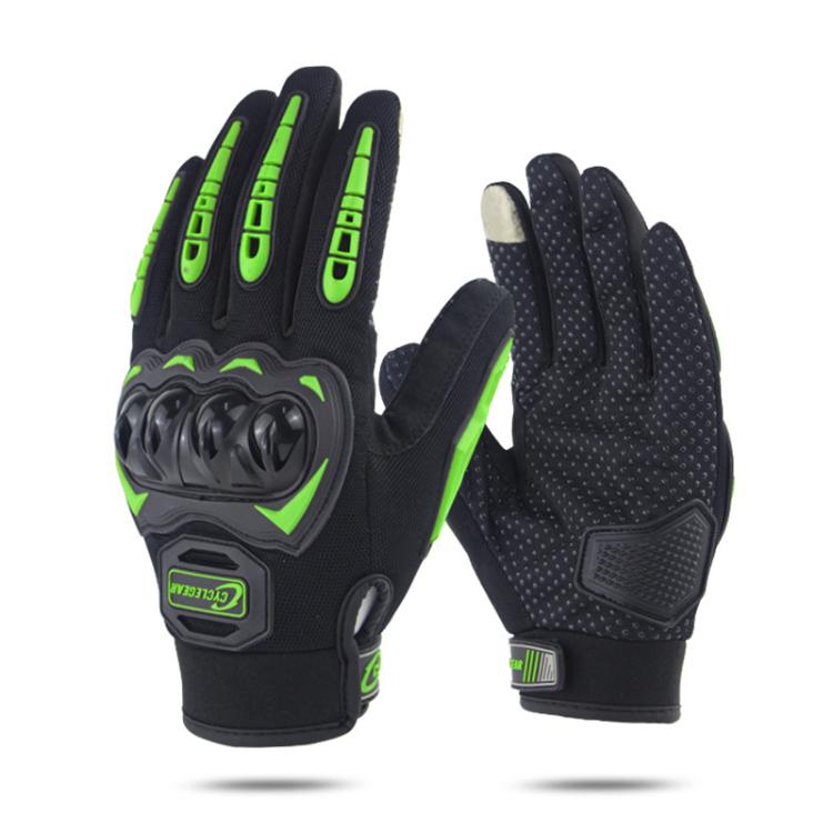 Motorcycle riding anti-slip full-finger gloves, black with green protective plate