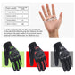 Black full-finger motorcycle riding gloves shown from palm and back angles