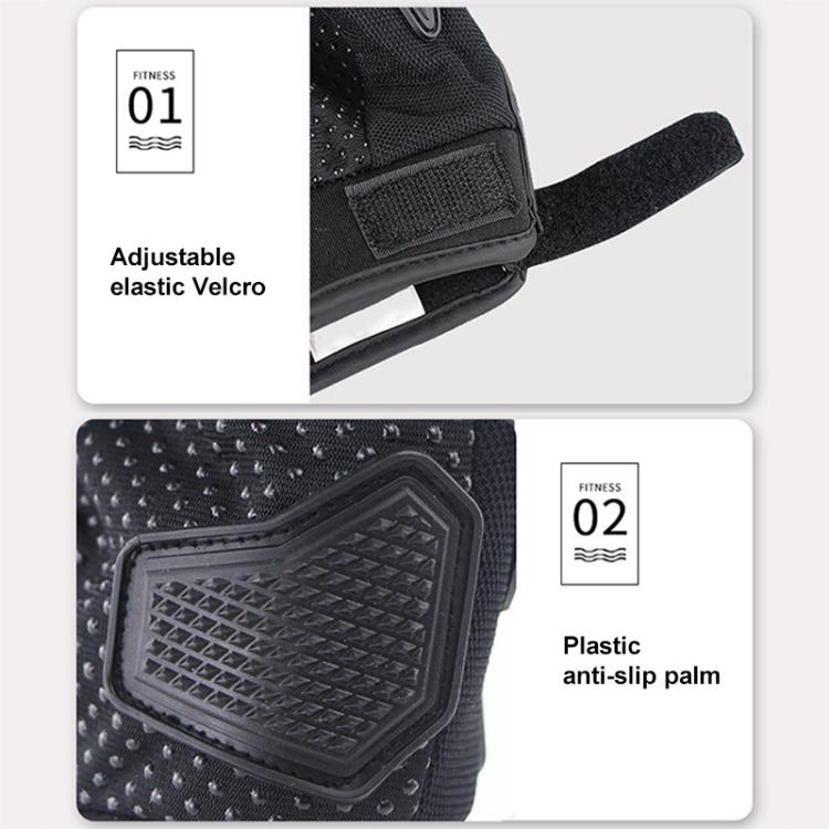 Black full-finger gloves with adjustable elastic Velcro cuff and anti-slip palm pad